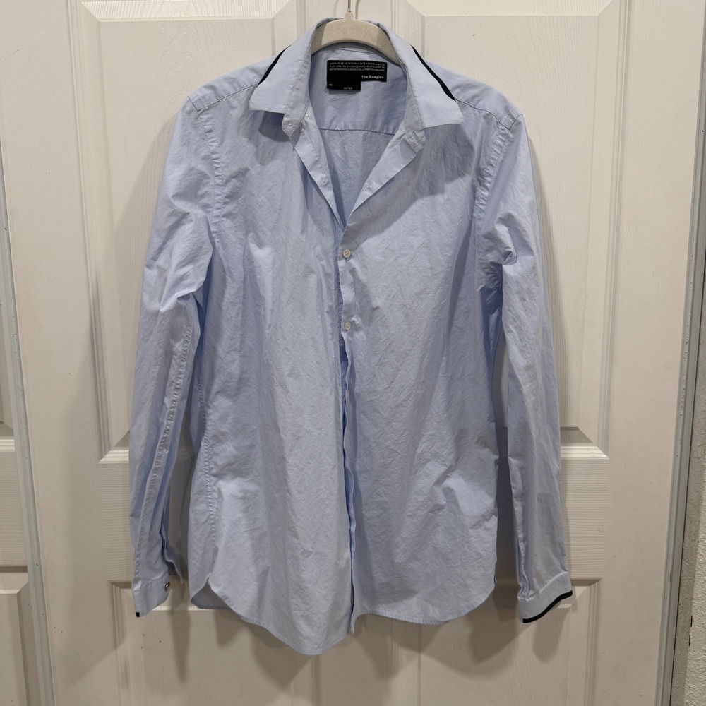 The Kooples Mens Light Blue Fitted Cotton Shirt Contrast Trim Savile Row Size M
